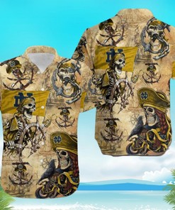 Pirate Aloha Hawaii Shirt Beach Shirt with Notre Dame Fighting Irish Parrot Floral