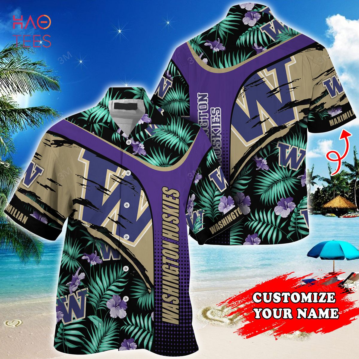 Prepare for Summer with Customized Washington Huskies Hawaiian Shirt with Tropical Pattern for Fans