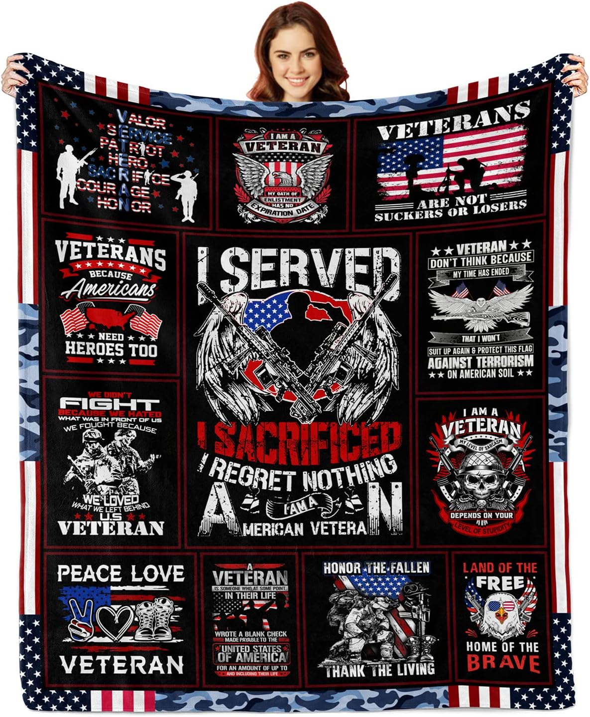 Proud Patriotic Hard Head Veterans Throw Blanket 50x60