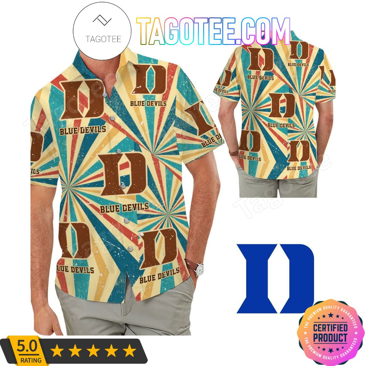 Retro Duke Blue Devils Vintage Style Aloha Hawaii Shirt, Beach Short Perfect for Fans