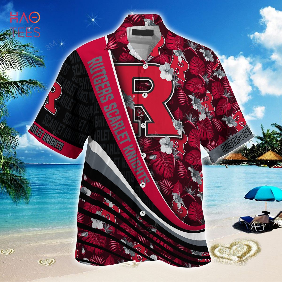 Rutgers Scarlet Knights Summer Hawaiian Shirt with Tropical Flower Pattern for Fans