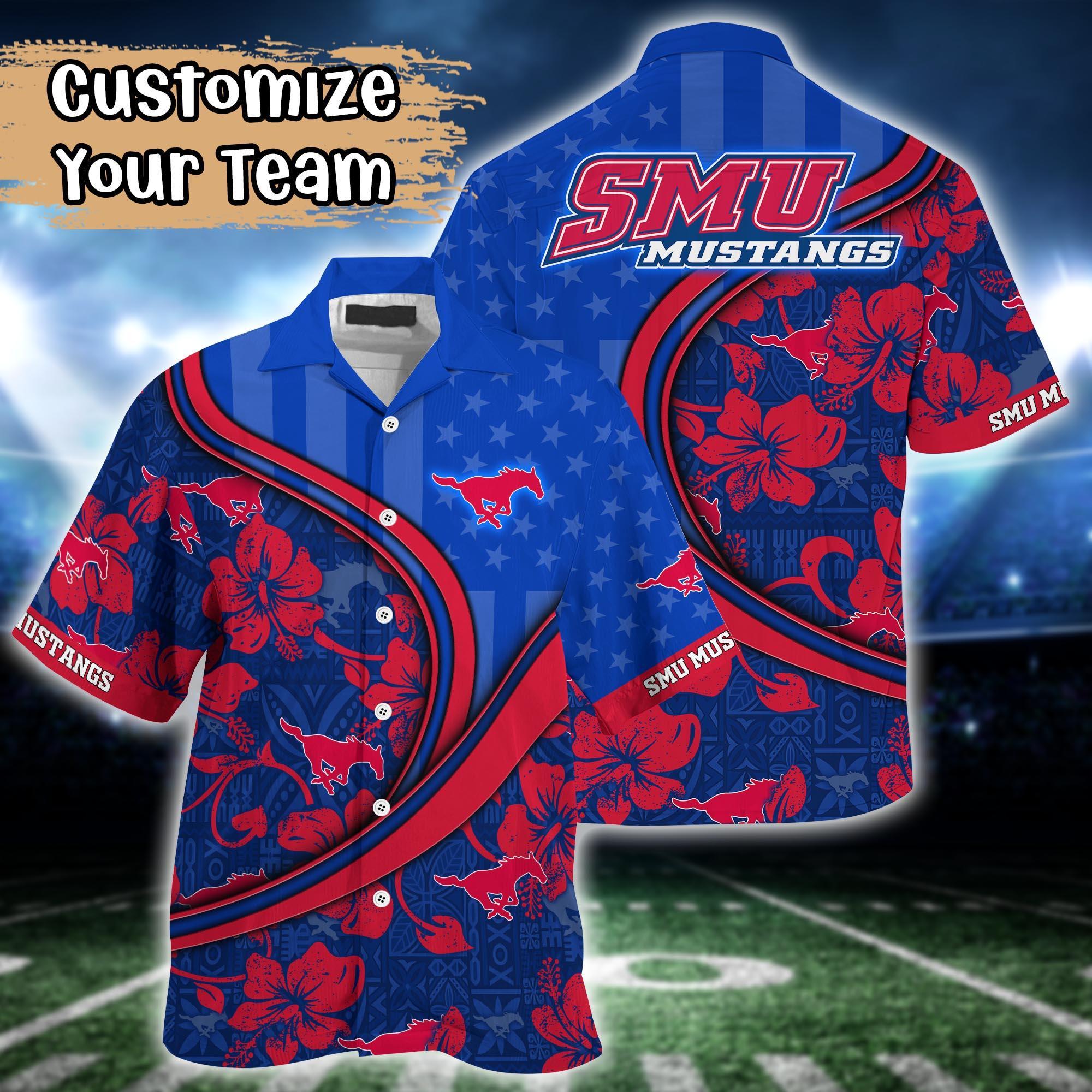 SMU Mustangs NCAA US Flag Flower Hawaii Shirt For Fans