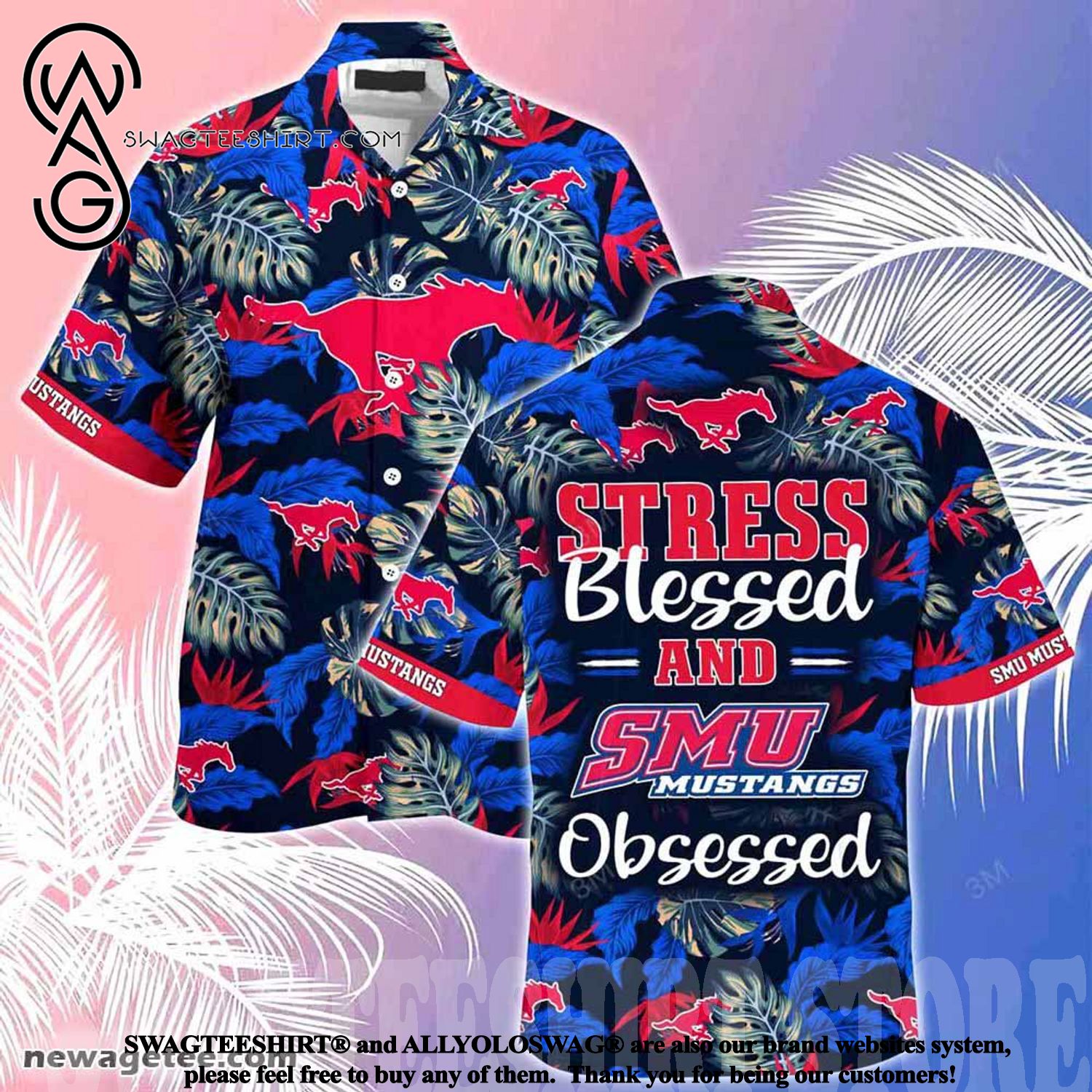 SMU Mustangs Stress Blessed Obsessed Summer Beach Hawaiian Shirt