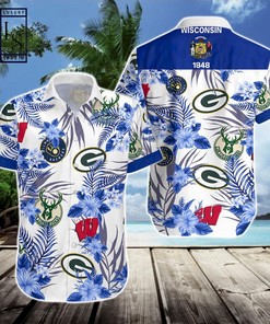 Show Your Love for Wisconsin Sports with Green Bay Packers Milwaukee Brewers Hawaiian Shirt
