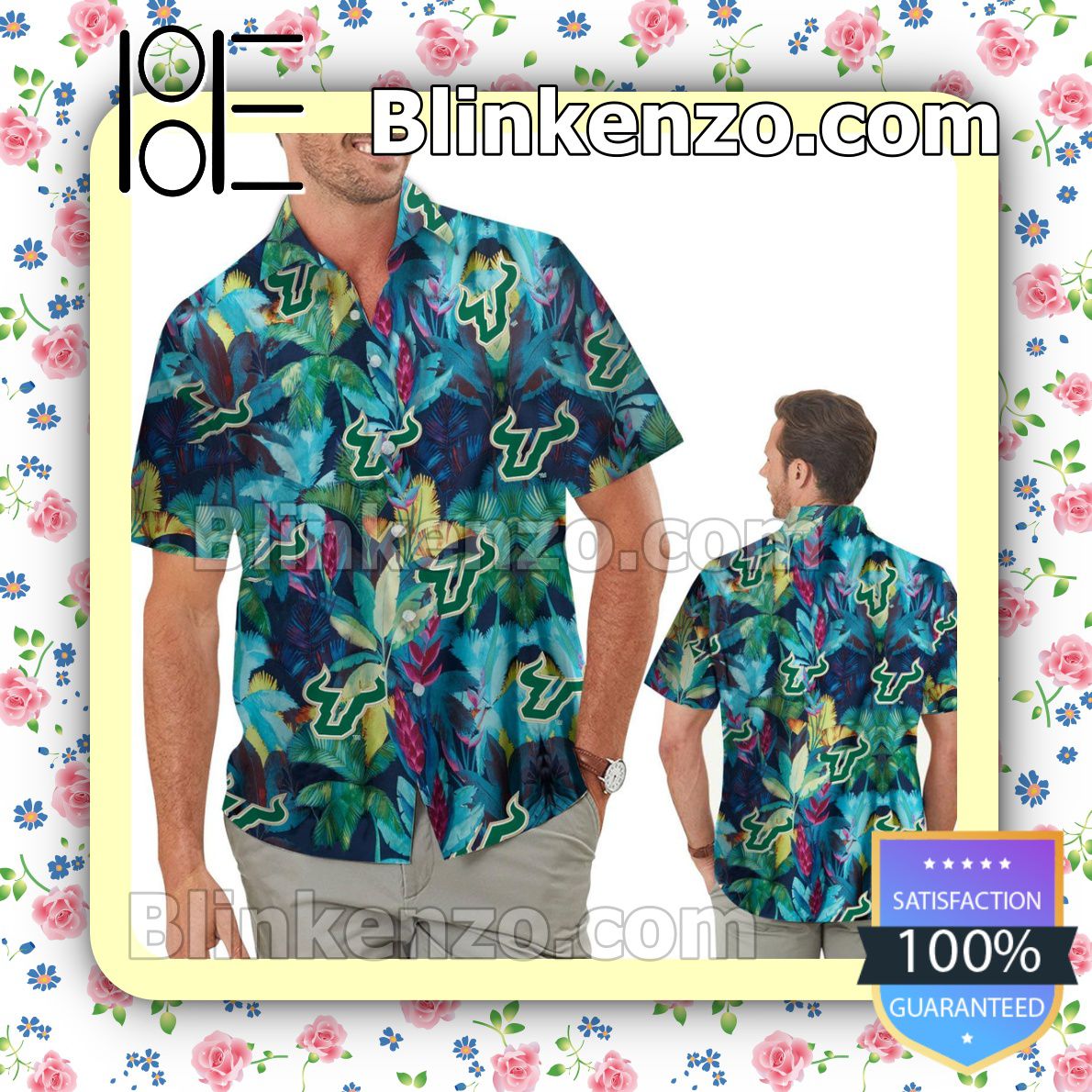 South Florida Bulls Floral Tropical Mens Shirt and Swim Trunk Set