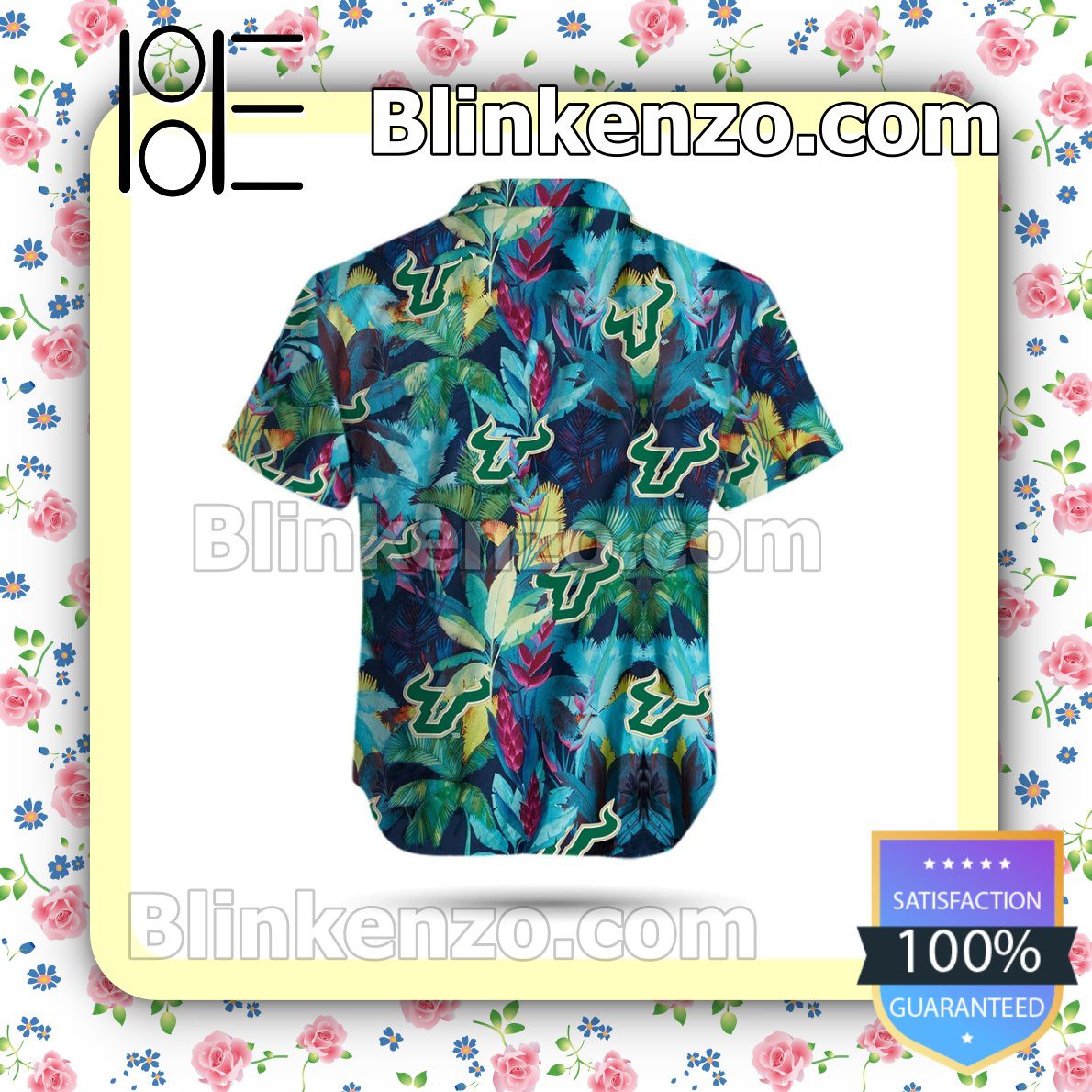 South Florida Bulls Floral Tropical Mens Shirt and Swim Trunk Set