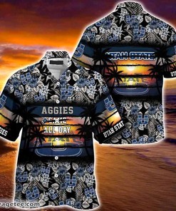 Stay Classy with Utah State Aggies Summer Beach Hawaiian Shirt Hibiscus Pattern for Sports Fans 