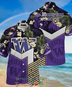 Stay Cool and Comfy this Summer with NCAA Washington Huskies Black Purple Hawaiian Shirt 