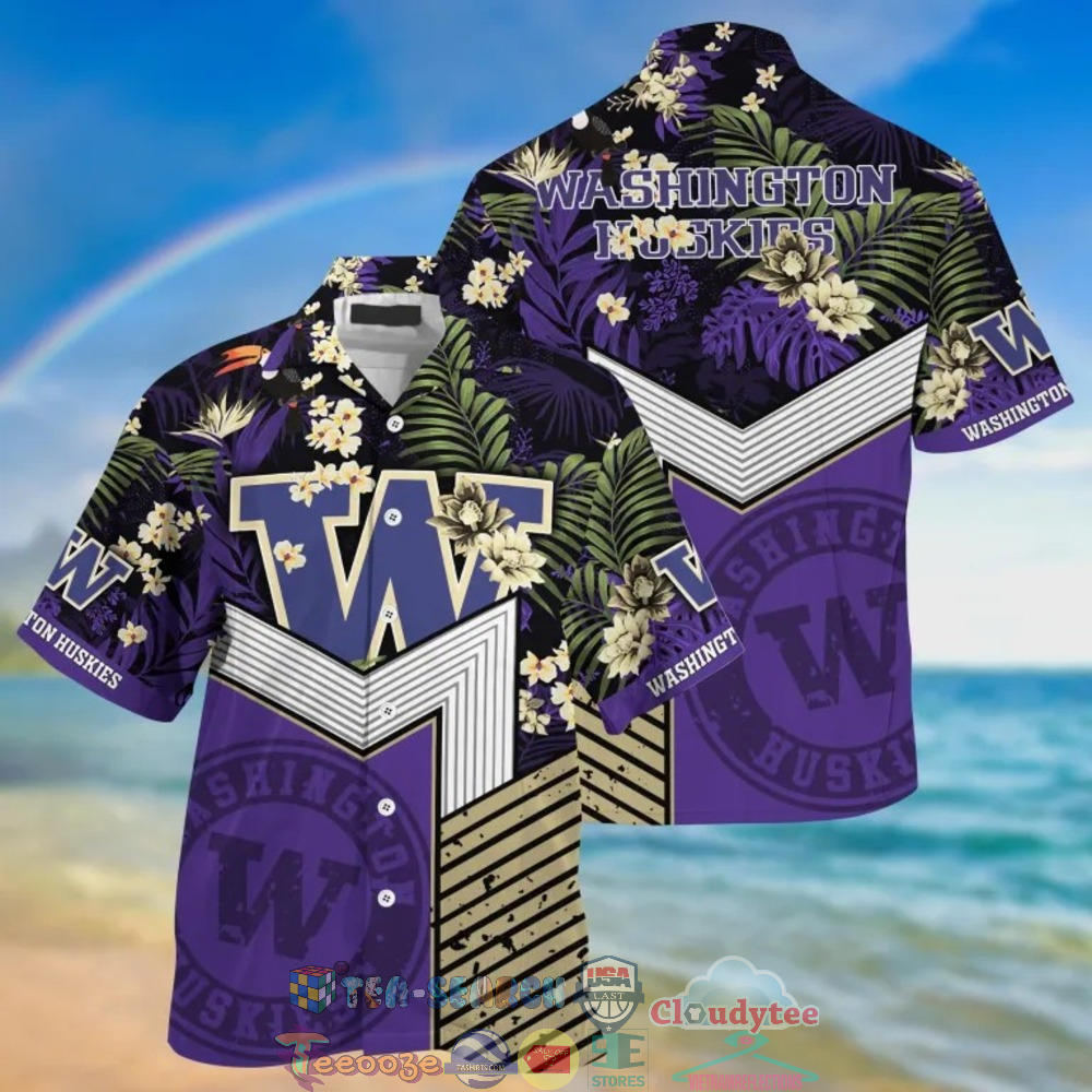 Stay Cool and Comfy this Summer with NCAA Washington Huskies Black Purple Hawaiian Shirt