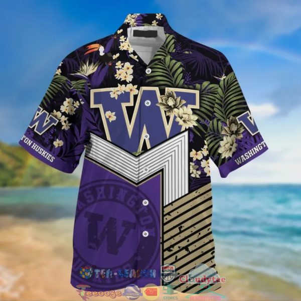 Stay Cool and Comfy this Summer with NCAA Washington Huskies Black Purple Hawaiian Shirt