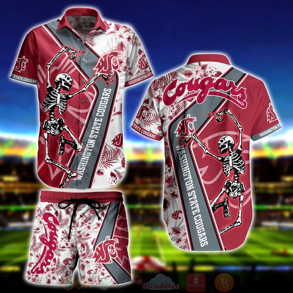 Stay Cool this Summer with NCAA Washington State Cougars Skeleton Aloha Shirt