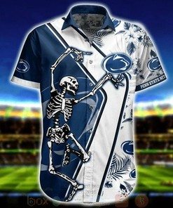 Stylish Blue and White NCAA Penn State Nittany Lions Skeleton Hawaiian Shirt