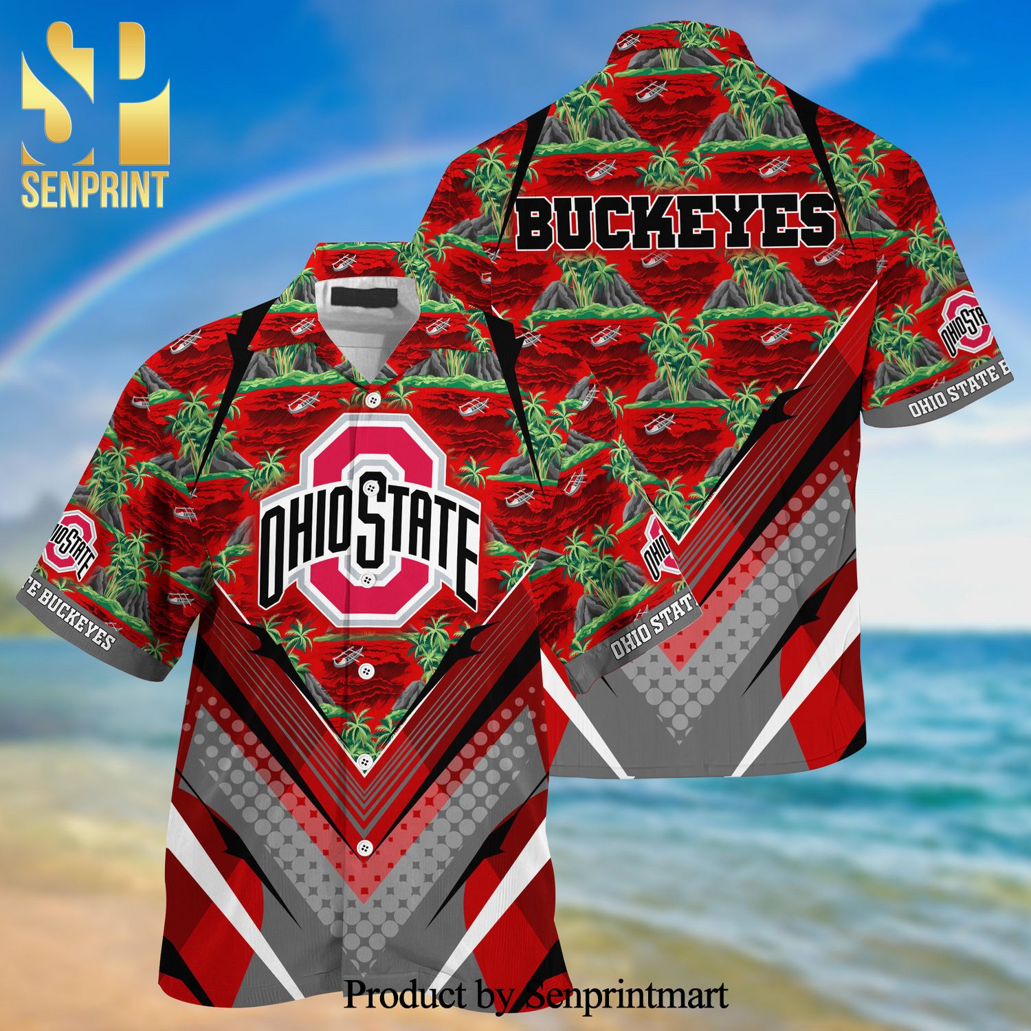 Summer Sports Fan Gear - Ohio State Buckeyes Hawaiian Shirt and Shorts