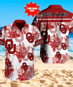 Tellum and Chop Mens Oklahoma Sooners Hawaiian Button Down Short Sleeve Floral Shirt - Cool and Trendy Fan Gear