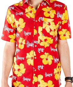 Tellum and Chop/Shinesty Men's Nebraska Cornhuskers Hawaiian Floral Beach Shirt