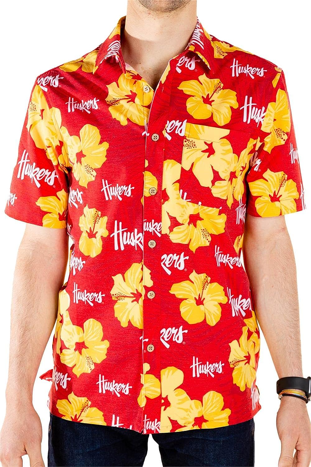 Tellum and Chop/Shinesty Men's Nebraska Cornhuskers Hawaiian Floral Beach Shirt