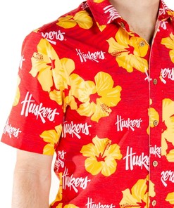 Tellum and Chop/Shinesty Men's Nebraska Cornhuskers Hawaiian Floral Beach Shirt