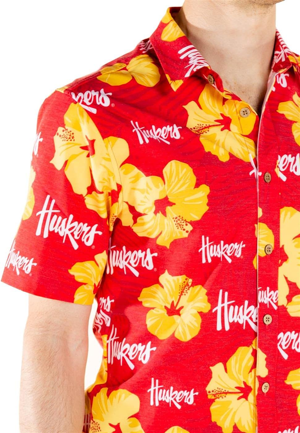 Tellum and Chop/Shinesty Men's Nebraska Cornhuskers Hawaiian Floral Beach Shirt