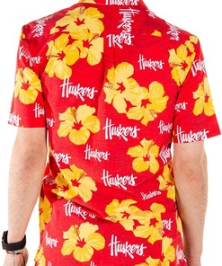 Tellum and Chop/Shinesty Men's Nebraska Cornhuskers Hawaiian Floral Beach Shirt