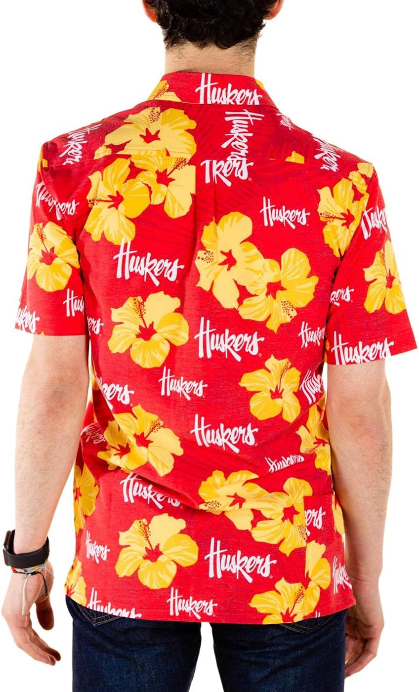 Tellum and Chop/Shinesty Men's Nebraska Cornhuskers Hawaiian Floral Beach Shirt