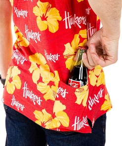 Tellum and Chop/Shinesty Men's Nebraska Cornhuskers Hawaiian Floral Beach Shirt