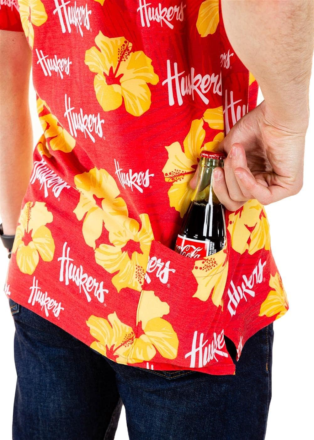Tellum and Chop/Shinesty Men's Nebraska Cornhuskers Hawaiian Floral Beach Shirt