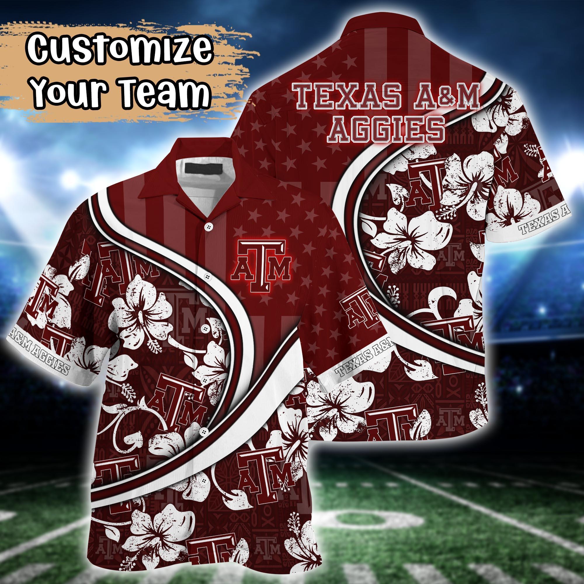 Texas A&M Aggies NCAA US Flag Flower Hawaii Shirt For Fans