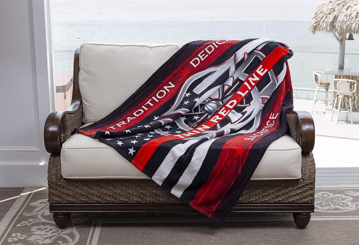 Thin RED LINE Firefighter Throw Blanket - Patriotic Gift