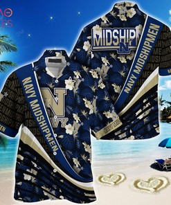 Trending Navy Midshipmen Summer Hawaiian Shirt with Tropical Flower Pattern for Fans