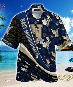 Trending Navy Midshipmen Summer Hawaiian Shirt with Tropical Flower Pattern for Fans