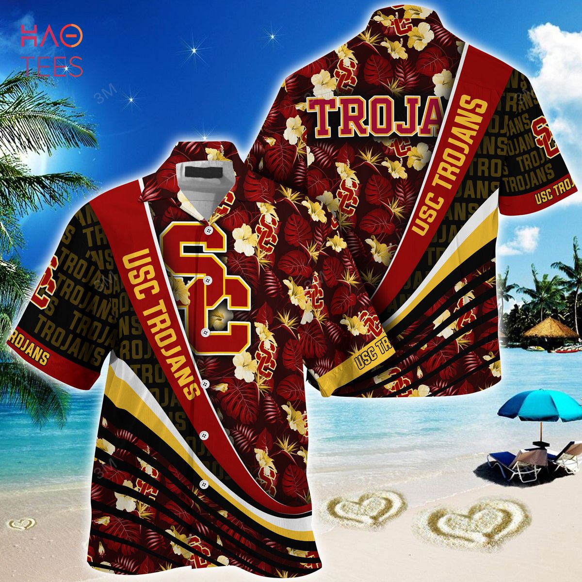 Trendy Summer Look: USC Trojans Summer Hawaiian Shirt with Tropical Flower Pattern
