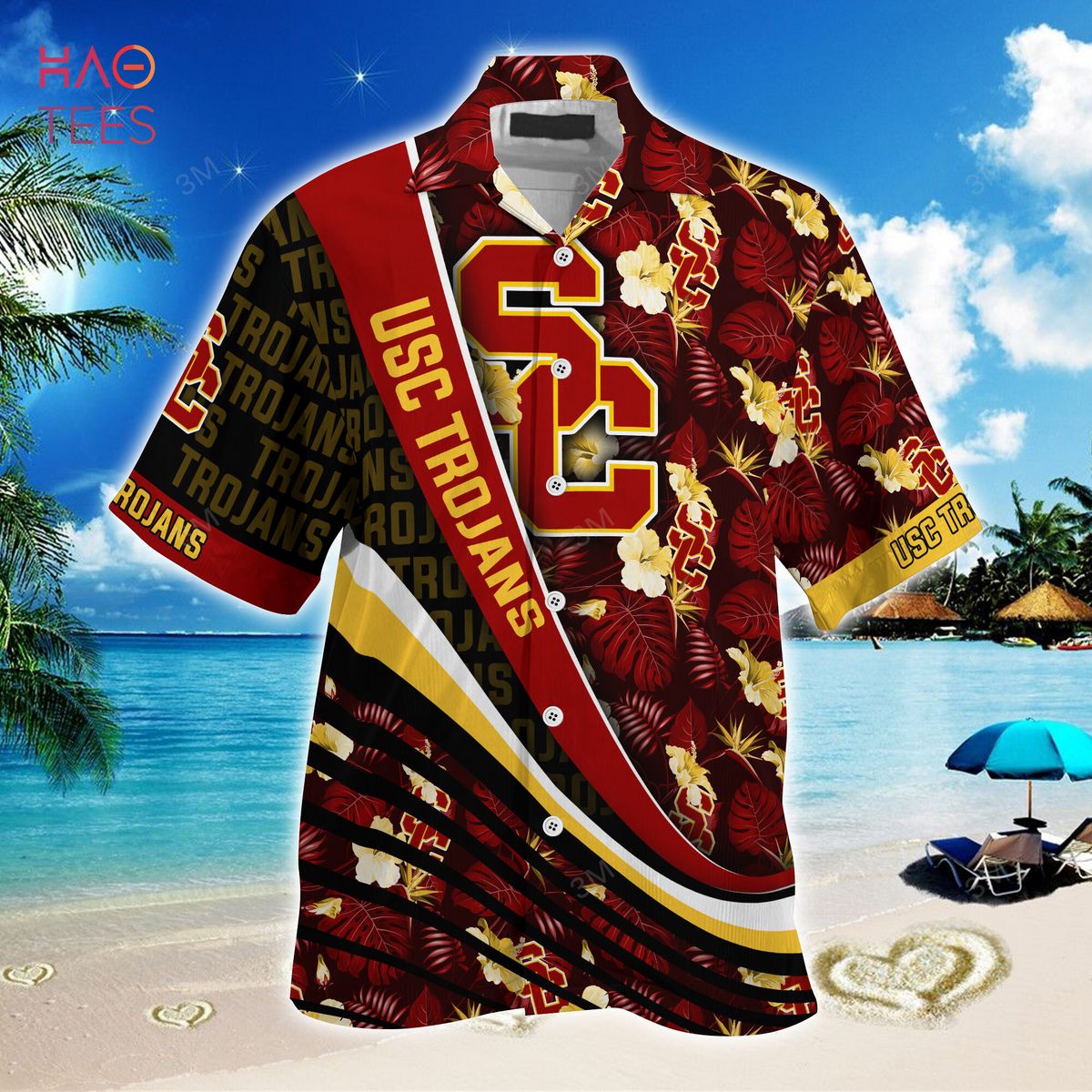Trendy Summer Look: USC Trojans Summer Hawaiian Shirt with Tropical Flower Pattern