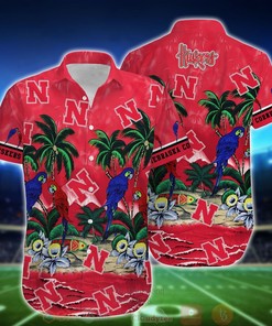 Tropical Sea and Parrots Aloha Shirt for Nebraska Cornhuskers Fans 