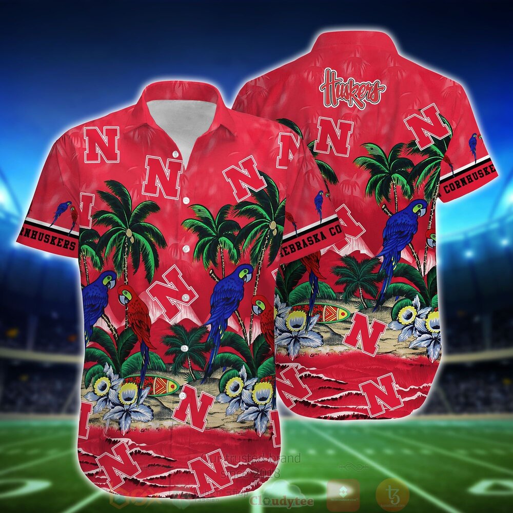 Tropical Sea and Parrots Aloha Shirt for Nebraska Cornhuskers Fans