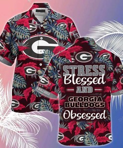 UGA Hawaiian Shirt - Stress Blessed and Georgia Bulldogs Obsessed Design 