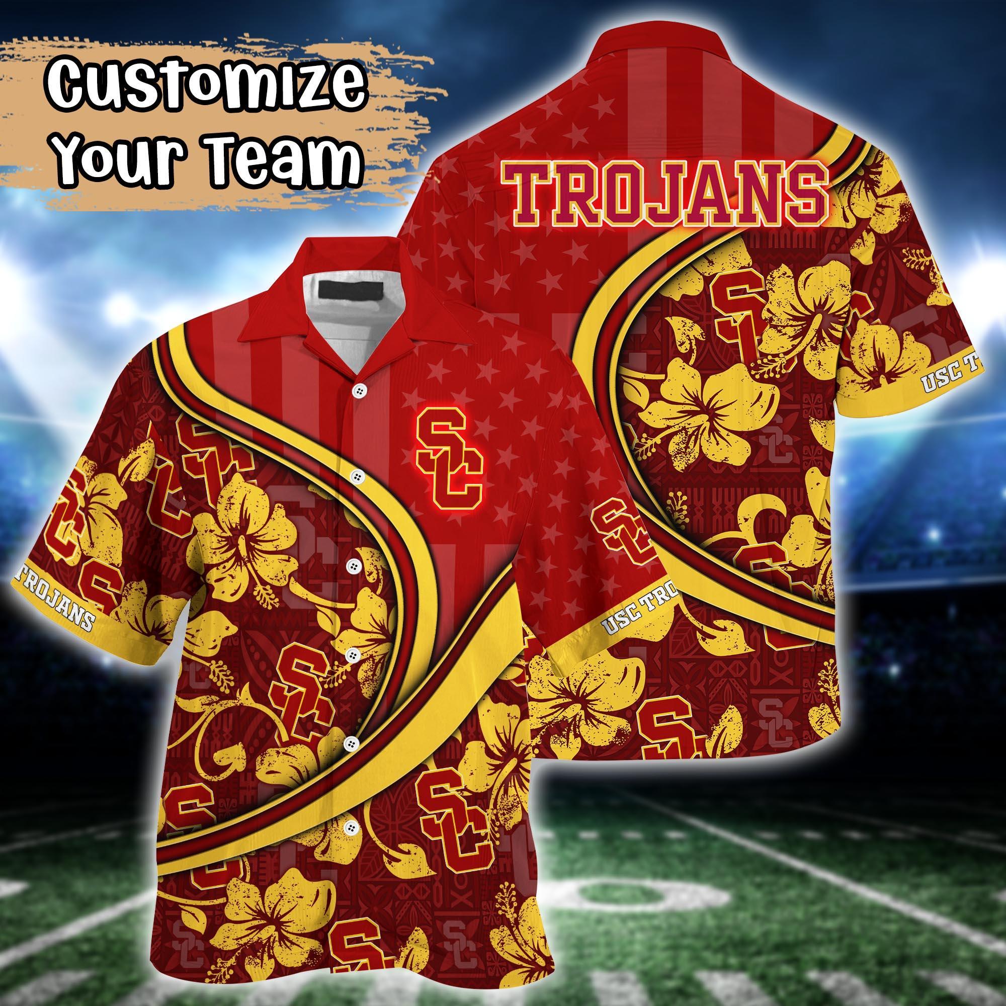 USC Trojans NCAA US Flag Flower Hawaii Shirt For Fans