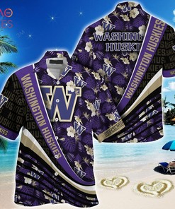 Unique Style: NCAA Washington Huskies Black Purple Hawaiian Shirt V2