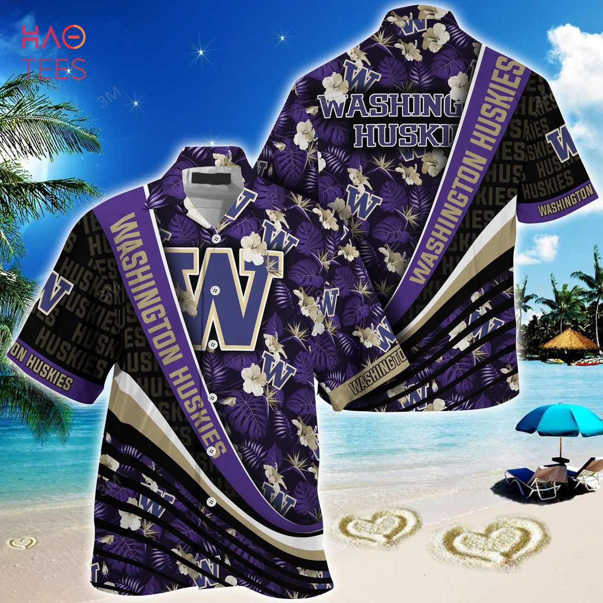 Unique Style: NCAA Washington Huskies Black Purple Hawaiian Shirt V2