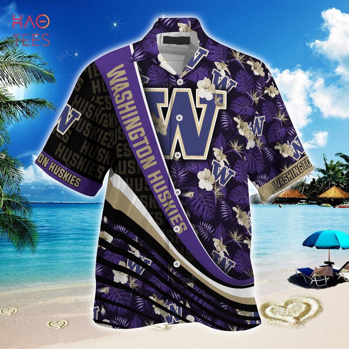 Unique Style: NCAA Washington Huskies Black Purple Hawaiian Shirt V2