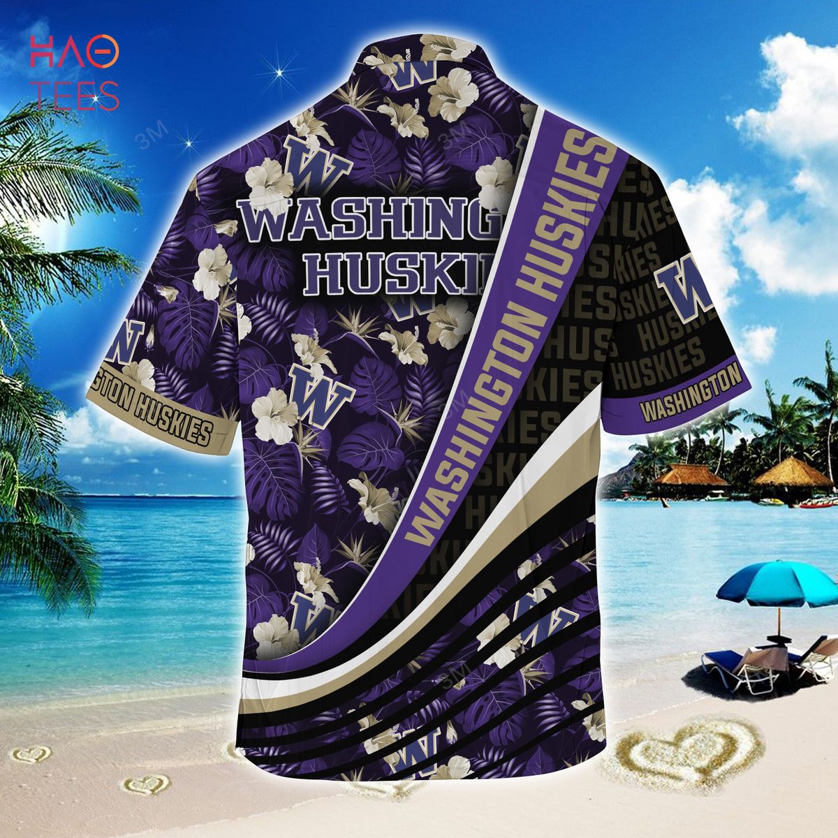 Unique Style: NCAA Washington Huskies Black Purple Hawaiian Shirt V2