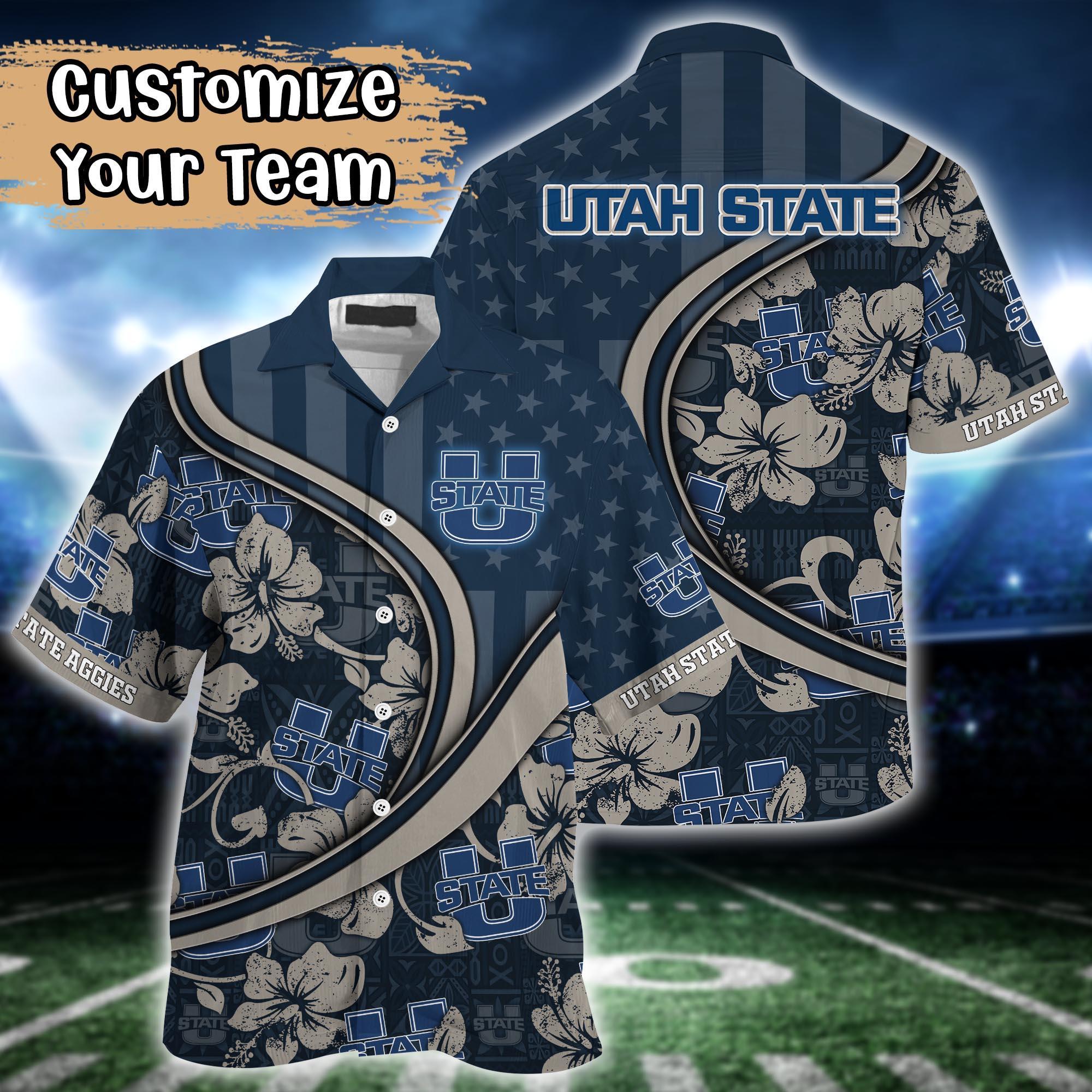 Utah State Aggies NCAA US Flag Flower Hawaii Shirt For Fans