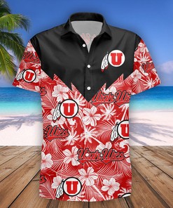 Utah Utes Red Black Hawaiian Shirt with Tropical Flowers