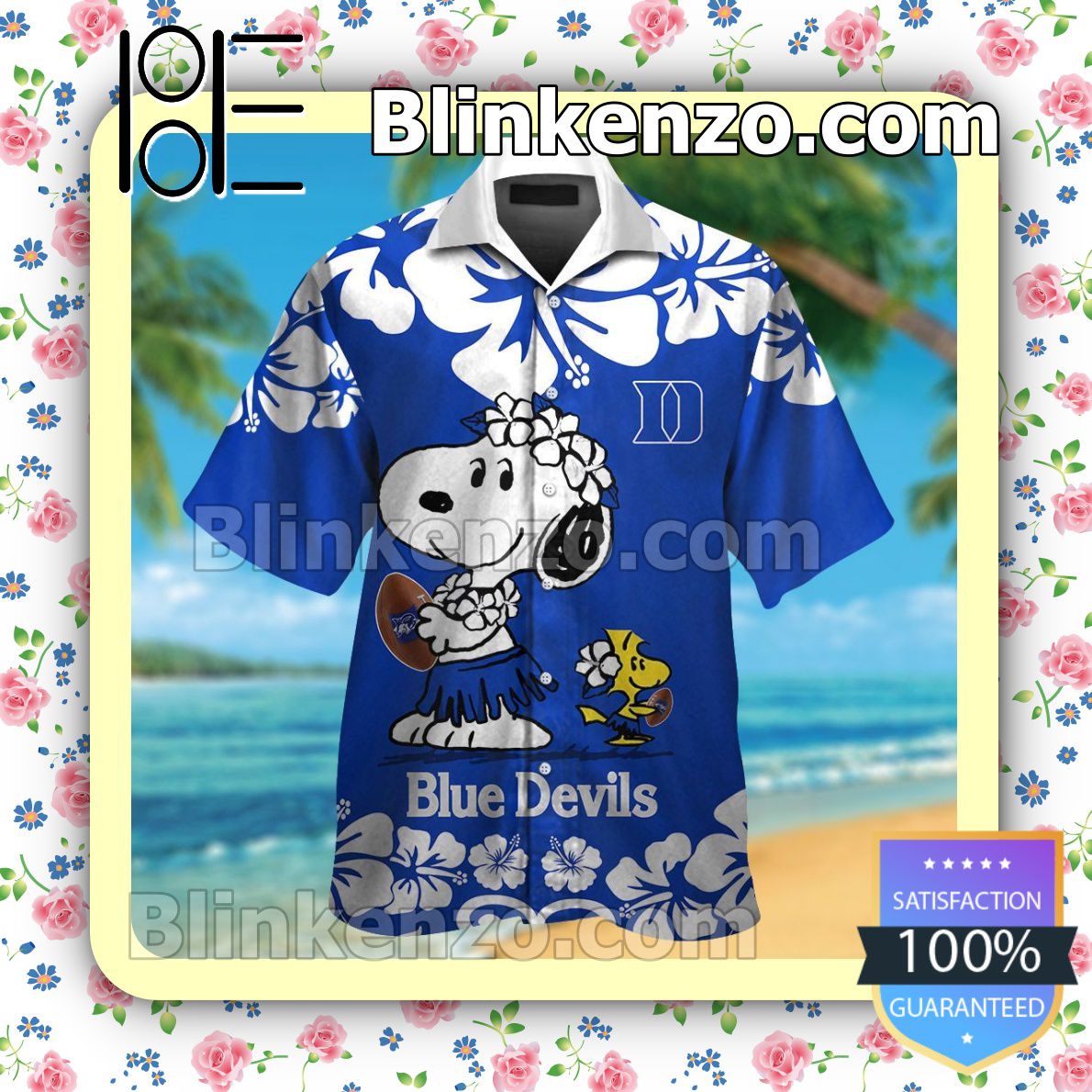 Vibrant Duke Blue Devils & Snoopy Hawaiian Shirt and Trunks Set