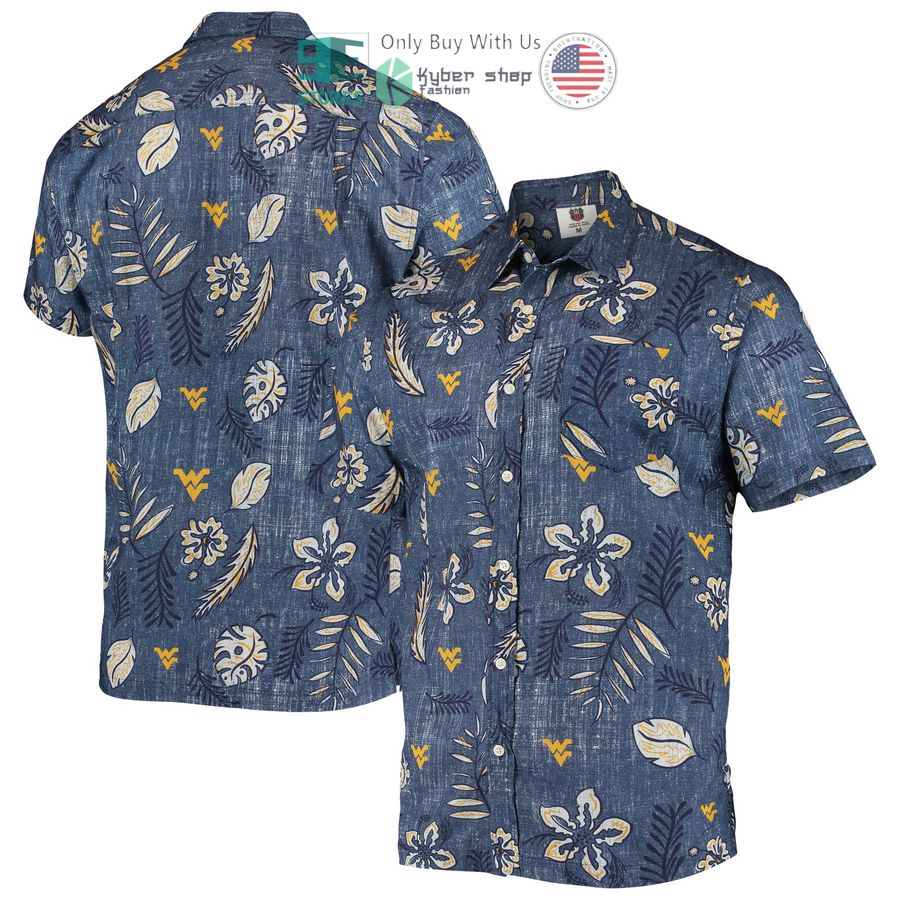 Vintage Floral Navy Hawaii Shirt for West Virginia Mountaineers Fans by Wes & Willy