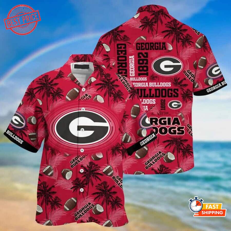 Vintage Georgia Bulldogs UGA Hawaiian Shirt - Palm Trees Style