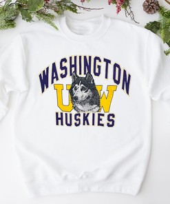 Vintage Washington Huskies Big Logo Print Crewneck Sweatshirt - Authentic UW Apparel