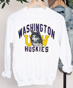 Vintage Washington Huskies Big Logo Print Crewneck Sweatshirt - Authentic UW Apparel