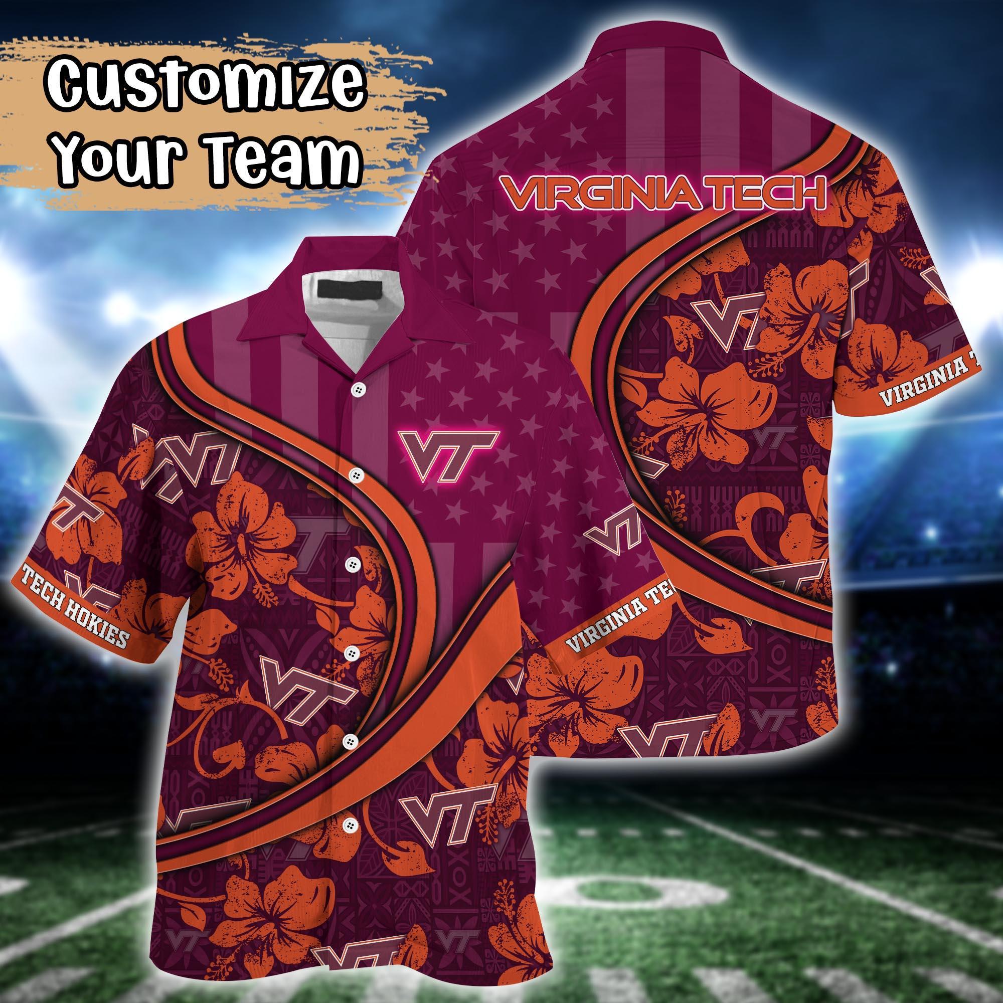 Virginia Tech Hokies NCAA US Flag Flower Hawaii Shirt For Fans