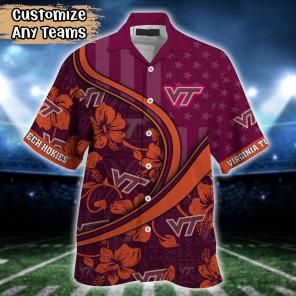 Virginia Tech Hokies NCAA US Flag Flower Hawaii Shirt For Fans