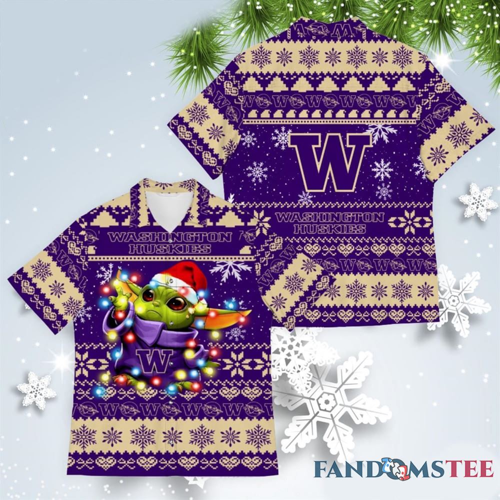 Washington Huskies Baby Yoda Ugly Christmas Hawaii Shirt